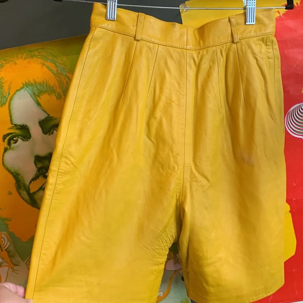 Vibrant Yellow Vintage Leather Shorts - Picture 8 of 8